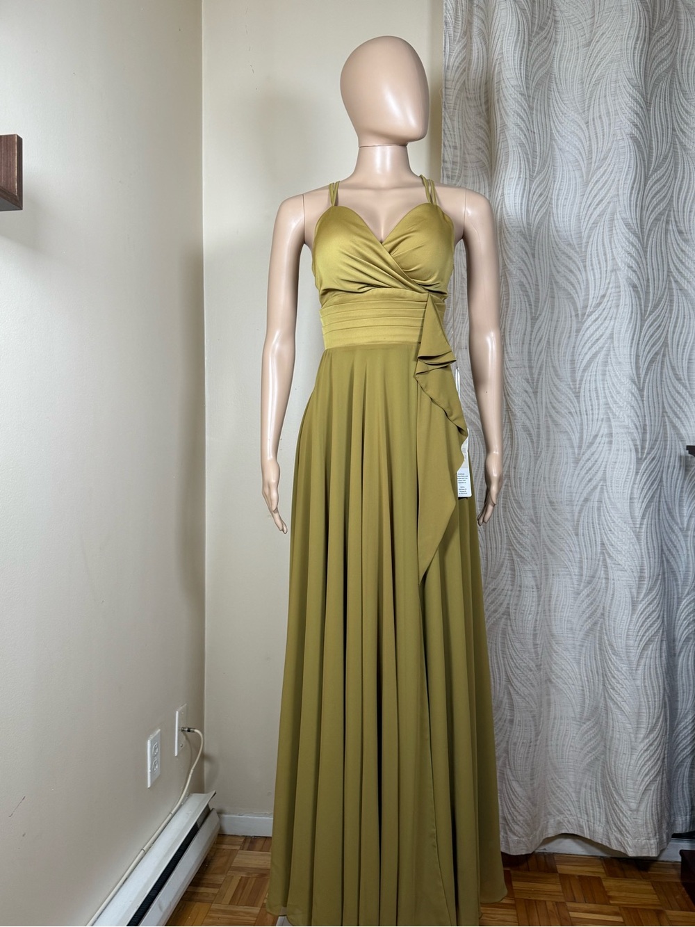 Olive Green Wrap-Front Maxi Dress